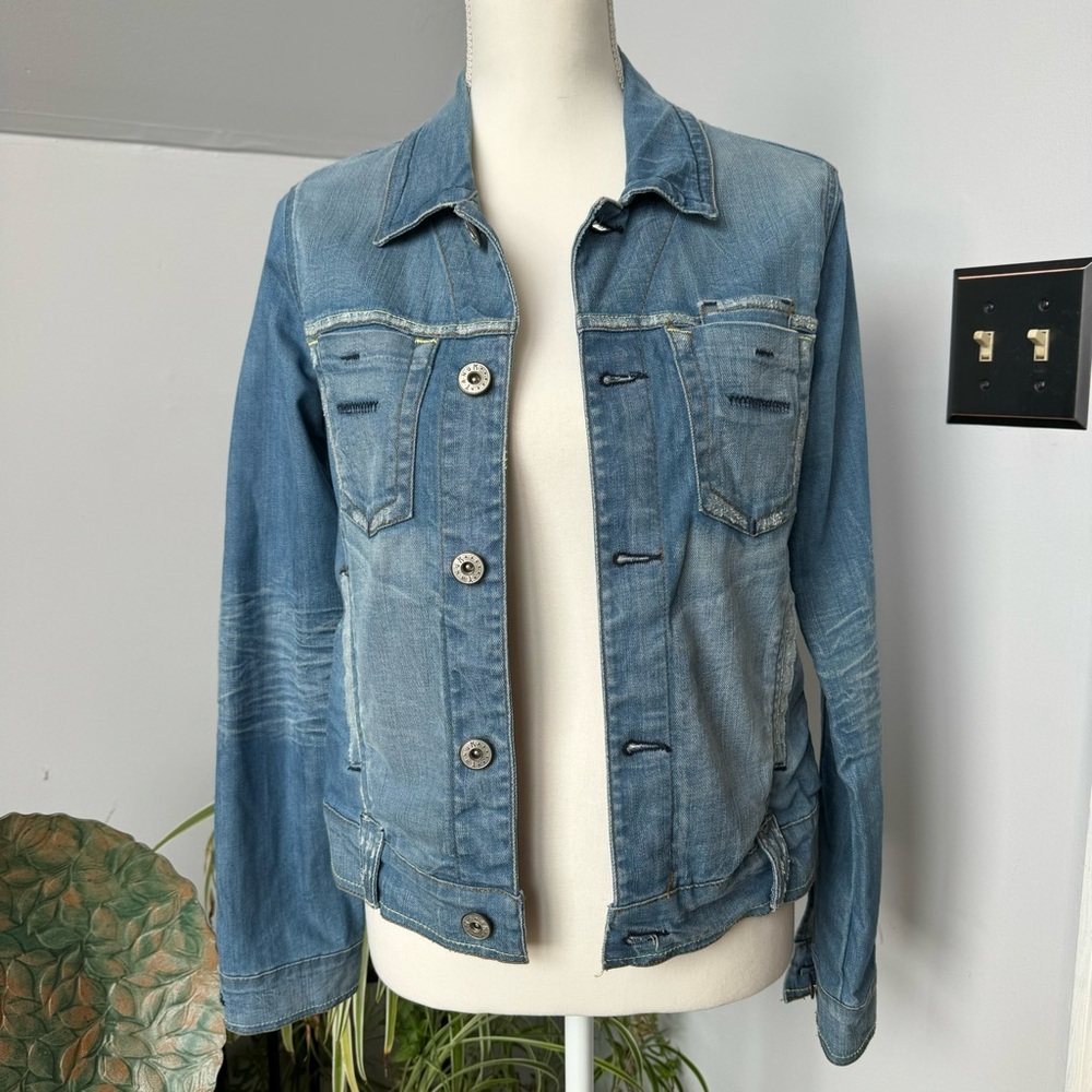 Yanuk Distressed 6 Pocket Distressed Denim Blue Jean Jacket Y2K size Small